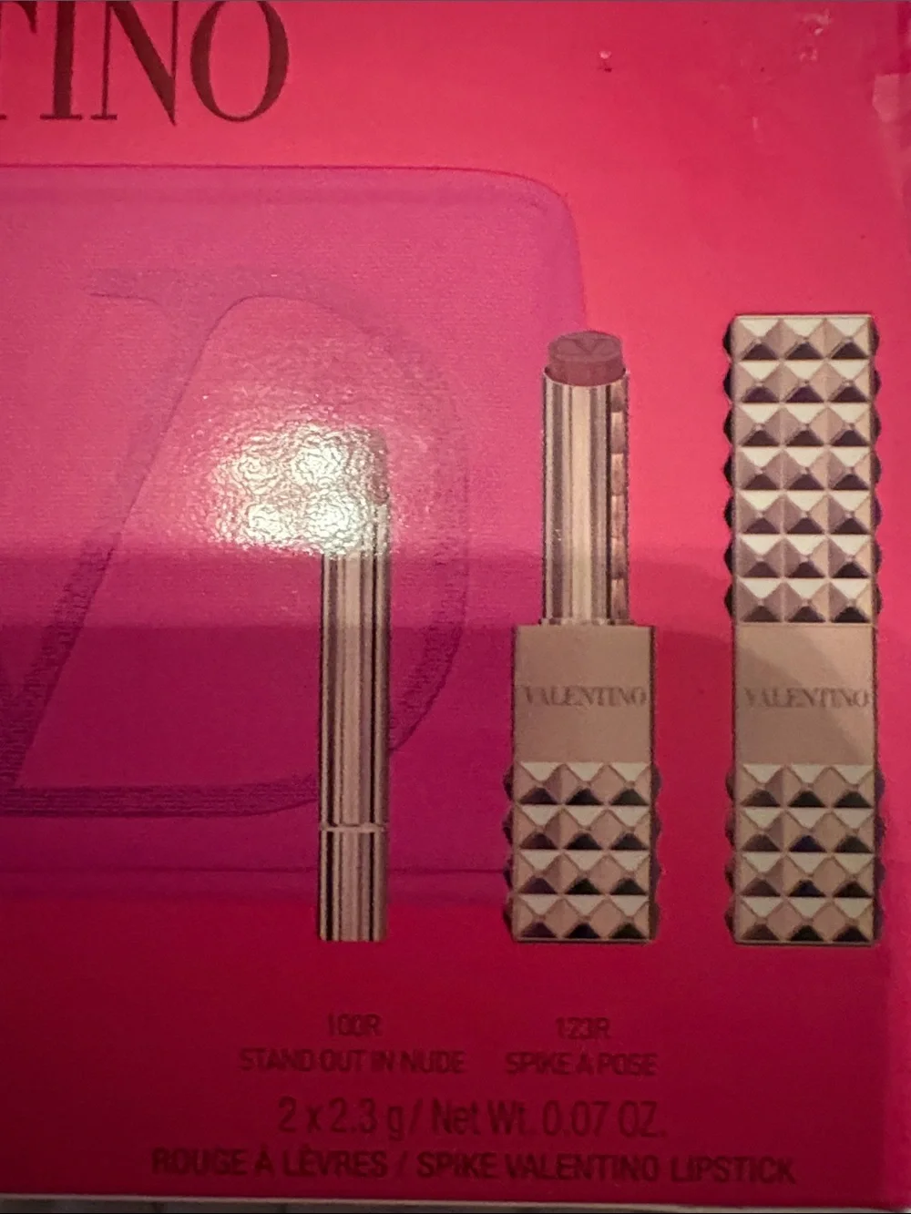 Valentino Spike Lipstick gift set pink pouch & 2 Full size Matte lipsticks NEW